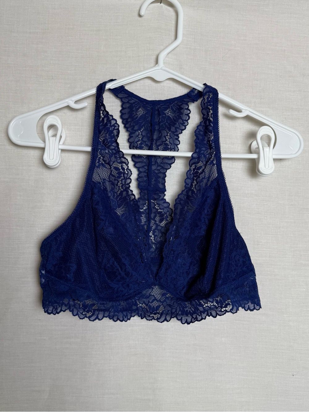 Maidenform Womens L Navy Blue Lace Bralette Racerback Plunge Wireless Bra